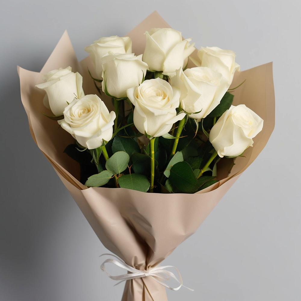 Букет 9 Белых роз Эдлесс Лав в Выдрино