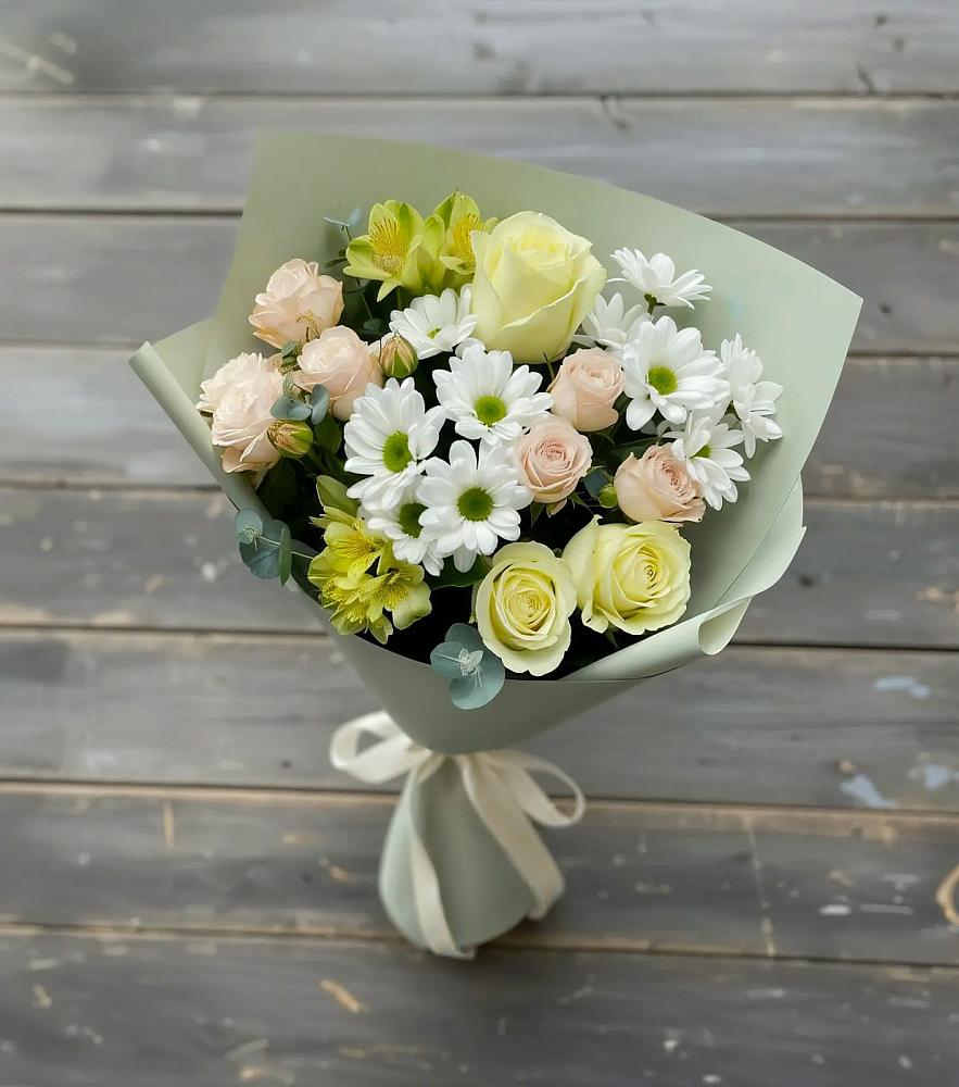 Букет цветов из: Альстромерии, Розы и Хризантемы в Выдрино