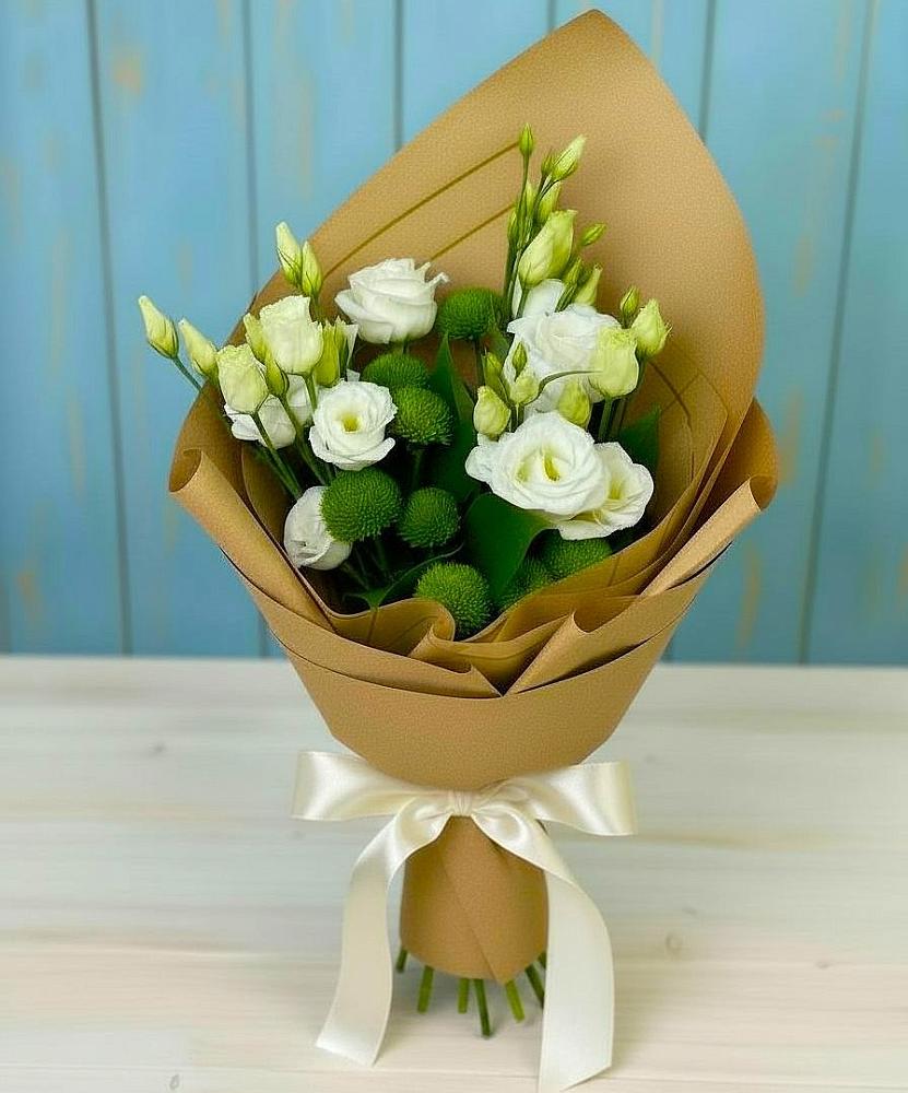 Букет цветов из: Хризантемы и Лизиантусы в Выдрино