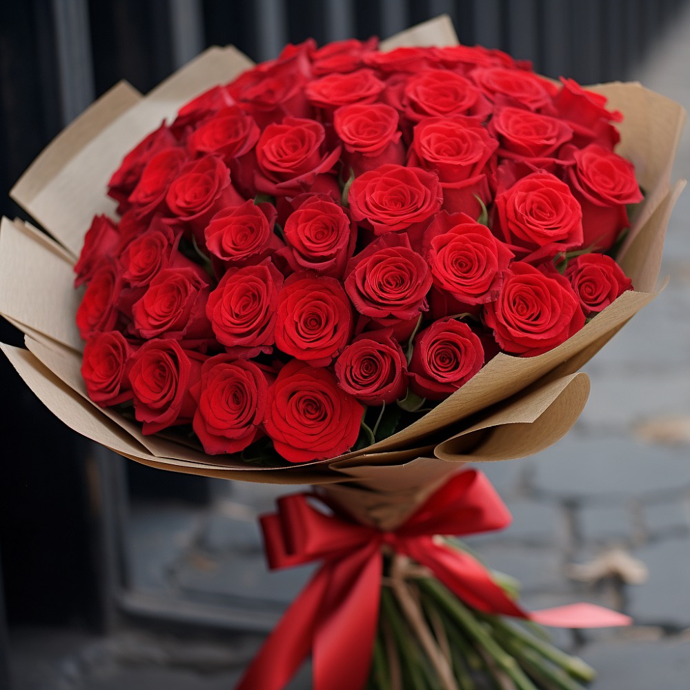 Букет 51 Красная роза Эдлесс Лав в Выдрино