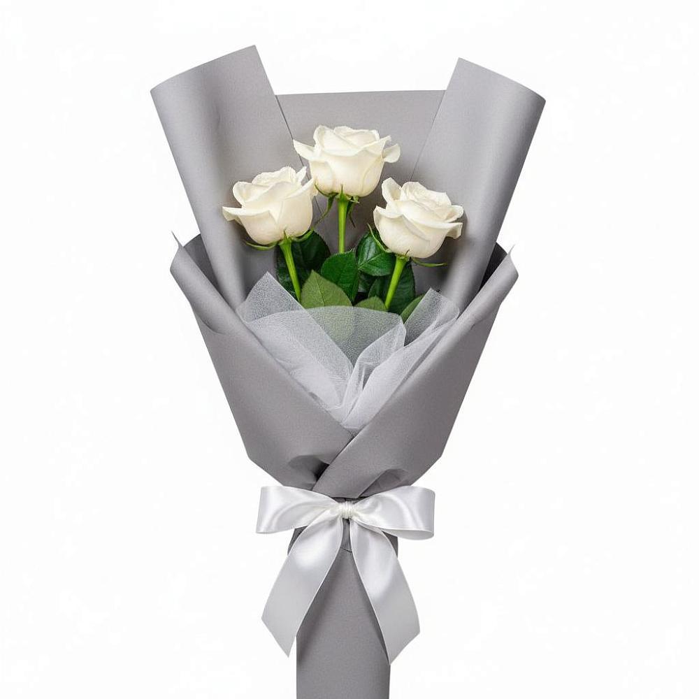 Букет 3 белые розы в Выдрино