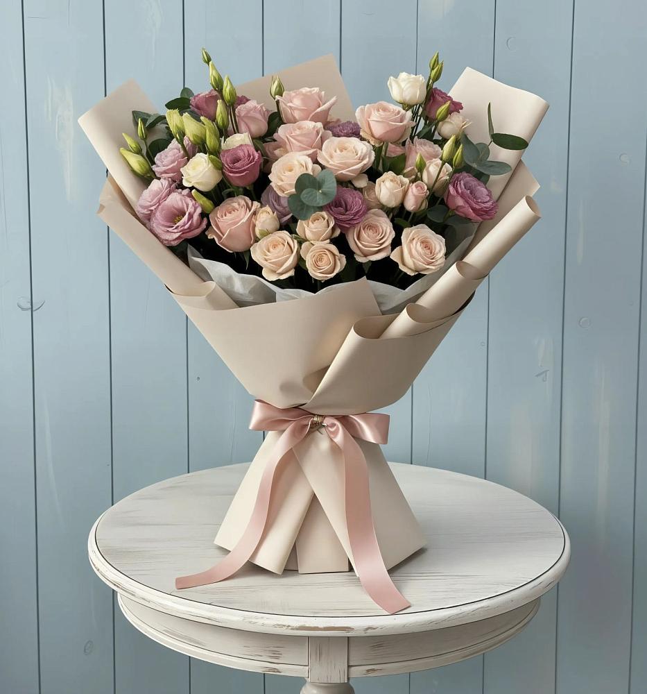 Букет цветов из: Розы и Лизиантусы в Выдрино