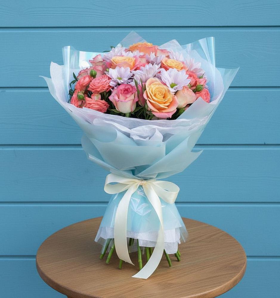 Букет цветов из: Хризантемы и Розы в Выдрино