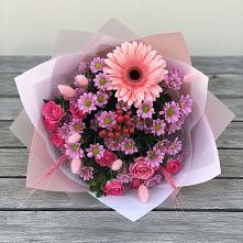 Букет цветов из:  Розы, Герберы и Хризантемы #REPLACE_PRED# Выдрино