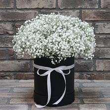 Цветочная композиция из Гипсофила в шляпной коробке в Выдрино