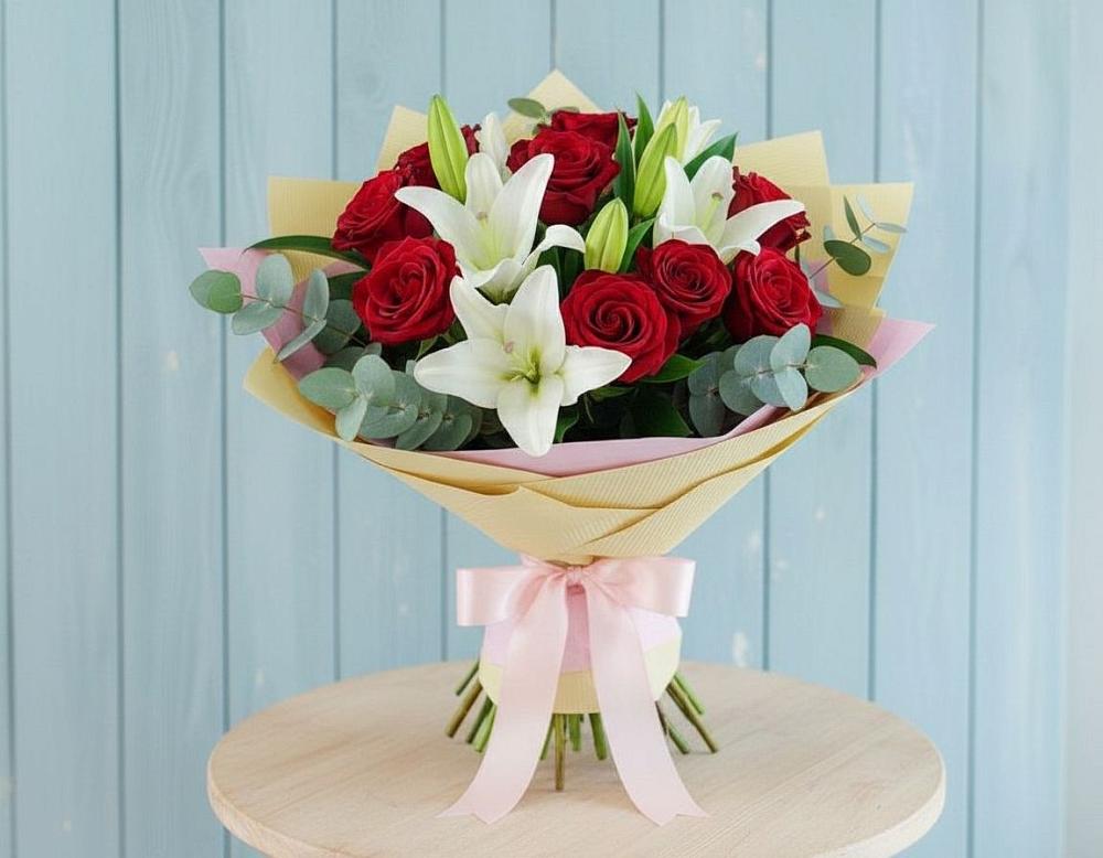 Букет цветов из: Лилии и Розы в Выдрино